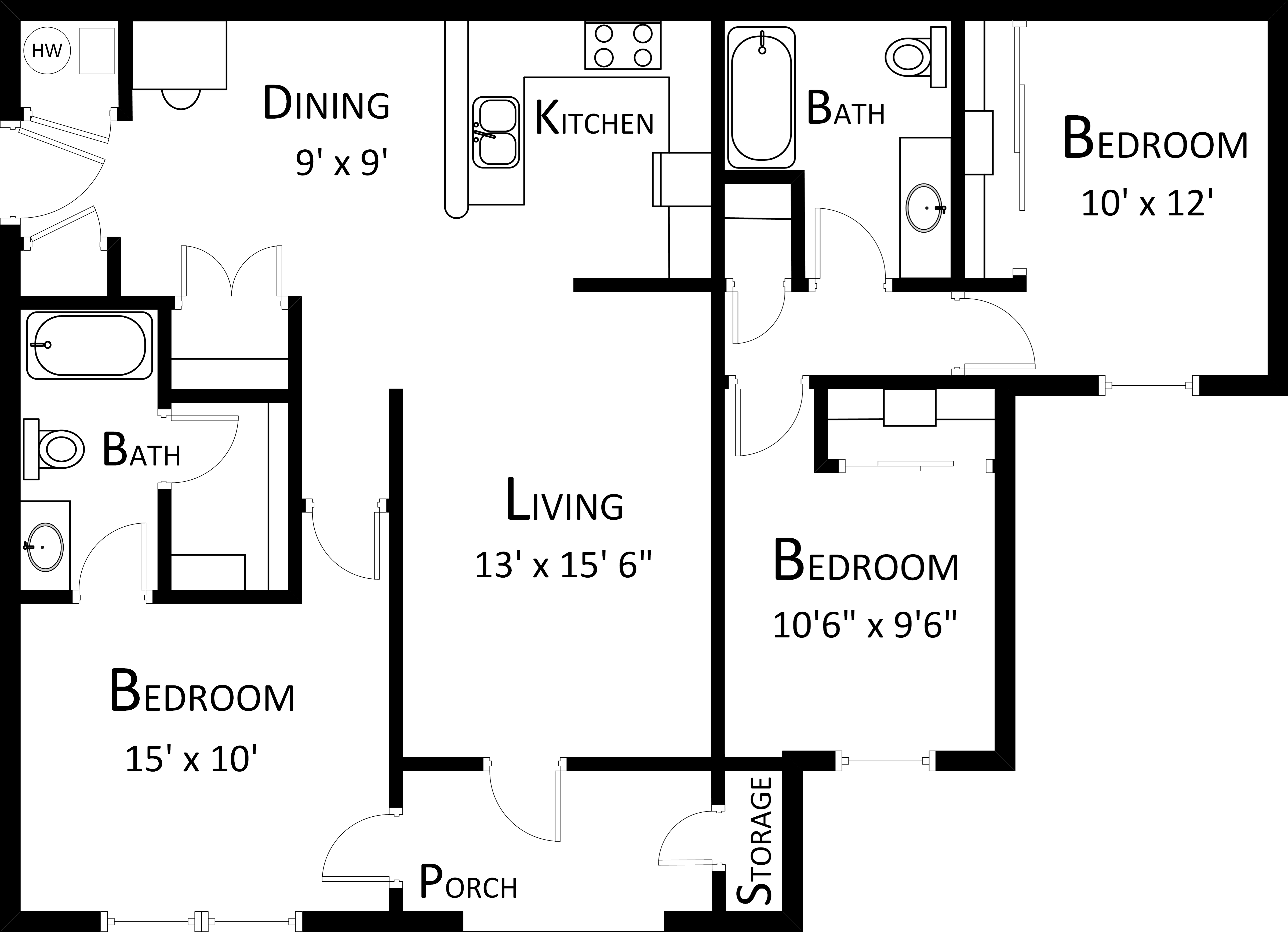 Panorama Apartment: Three Bedroom, Two Bath, 1206 SQ FT