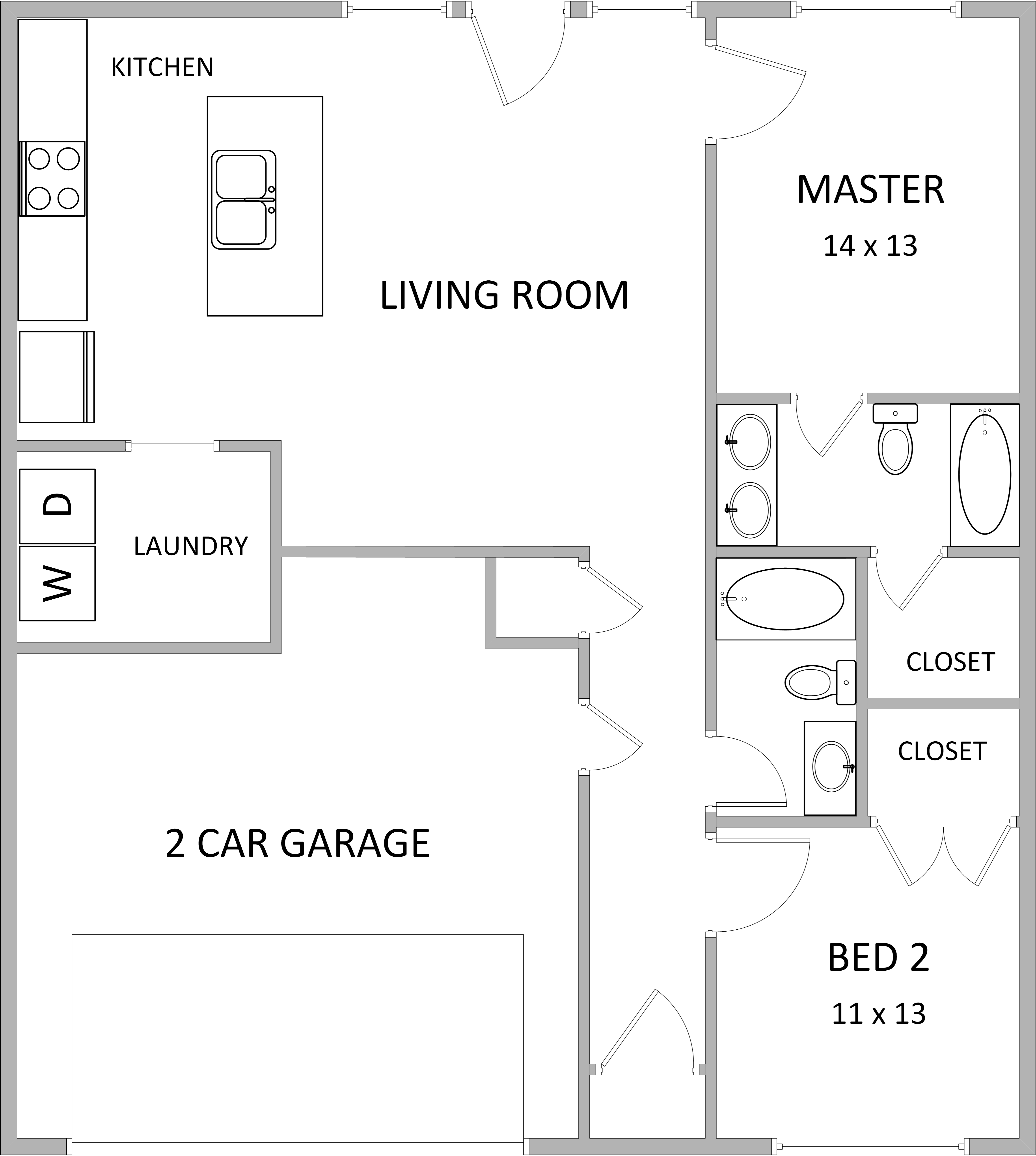 2 Bed, 2 Bath Apartment, 2 Car Garage