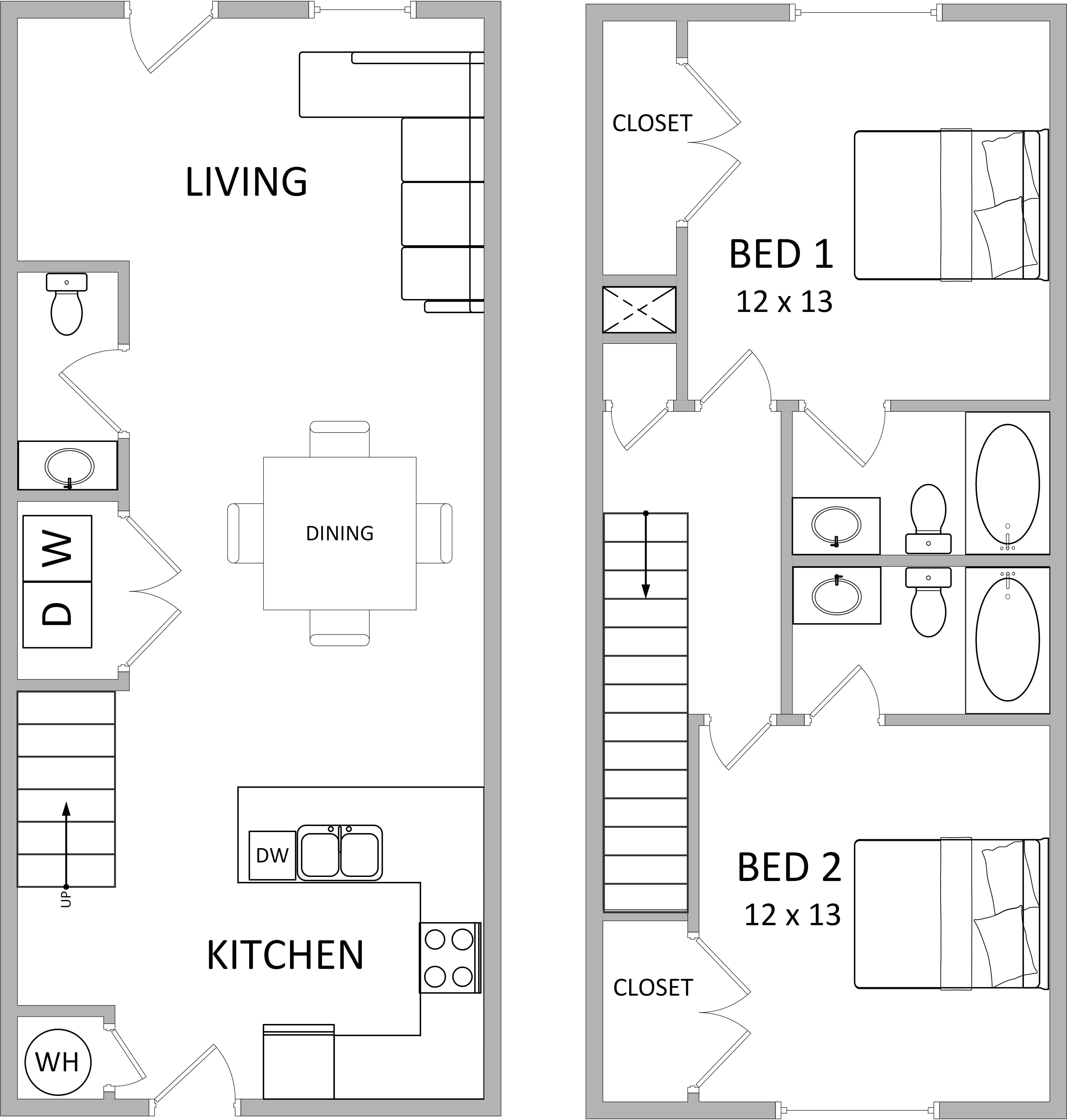 2 Bed, 2.5 Bath Townhome