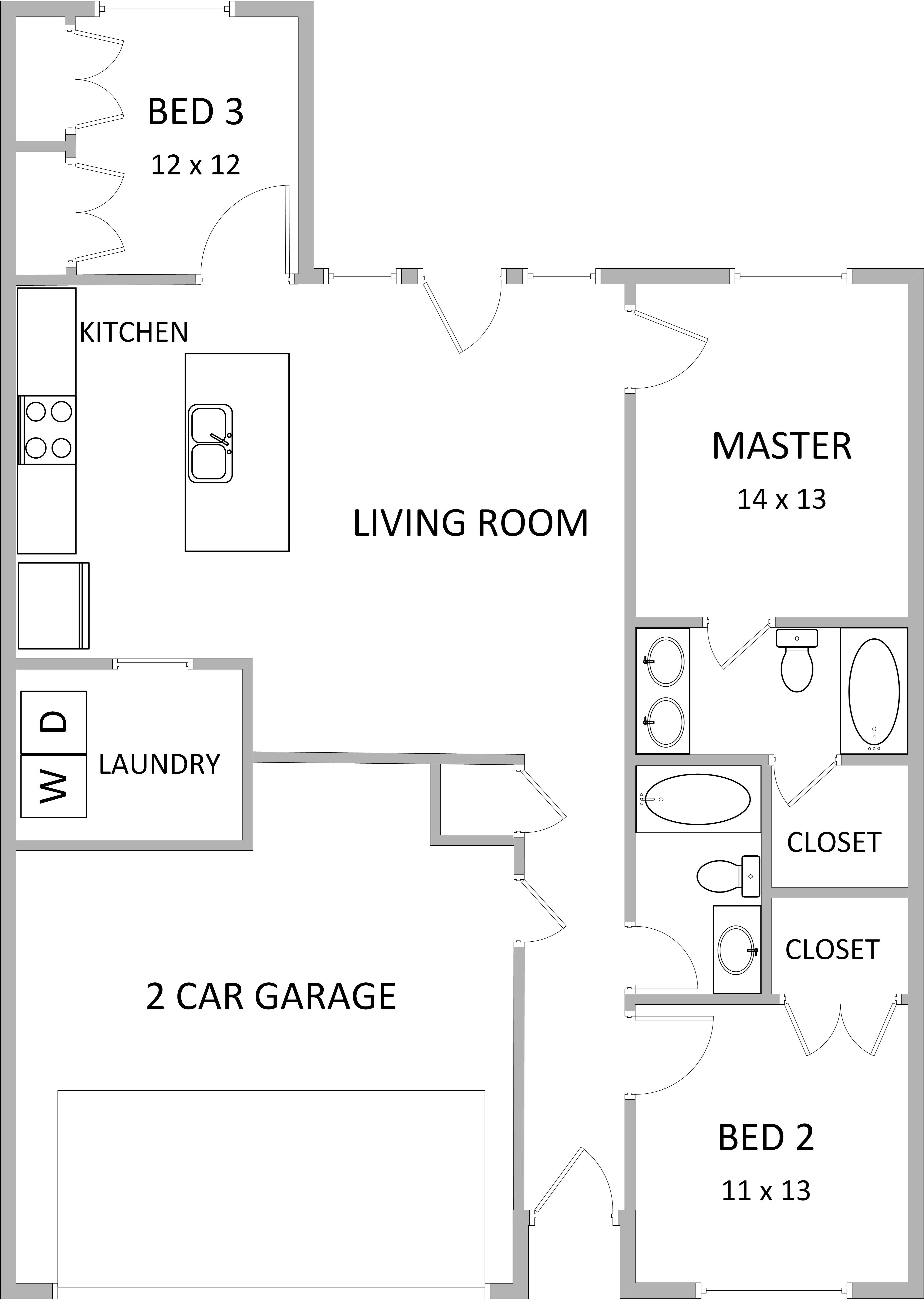 3 Bed, 2 Bath Apartment, 2 Car Garage