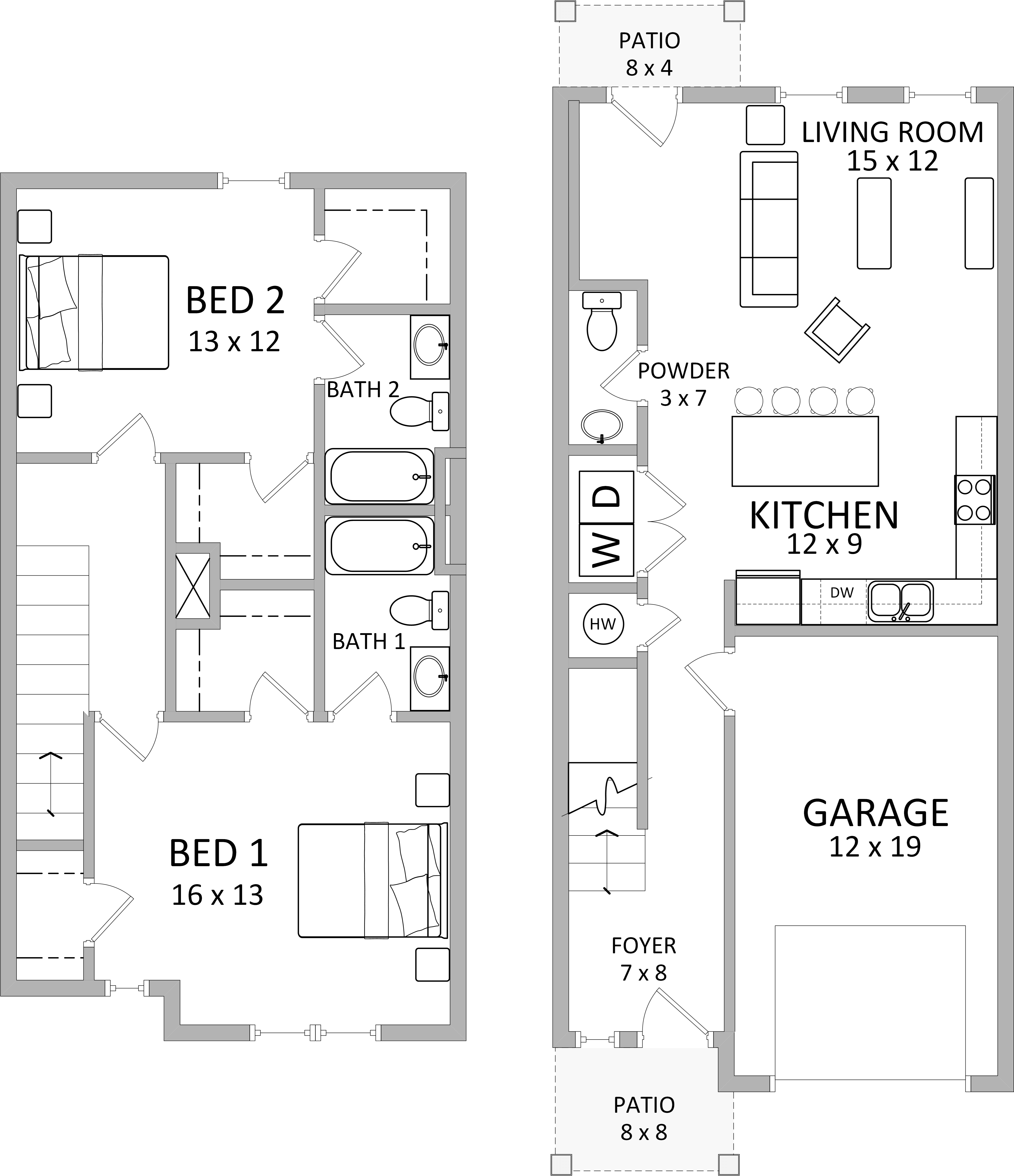 2 Bed, 2.5 Bath Townhome, 1 Car Garage