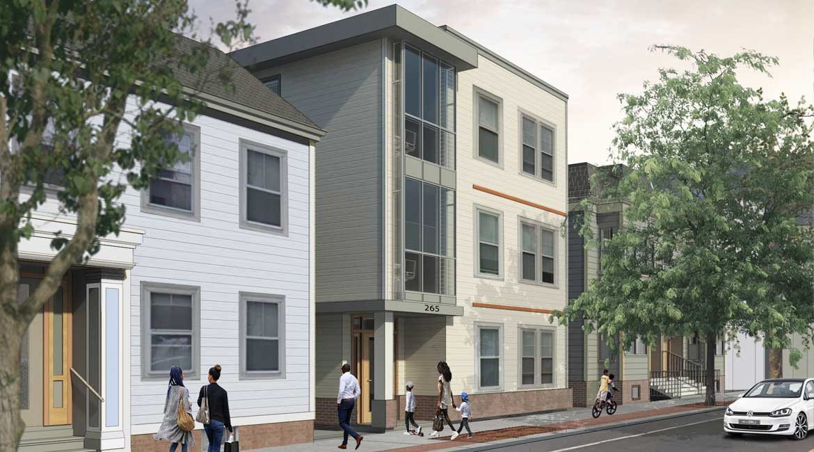 Diverse community, modern building, residential neighborhood