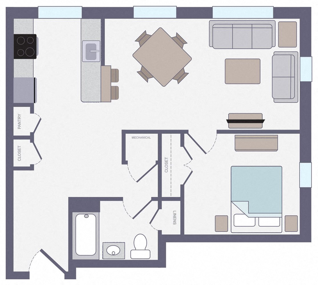 A one bedroom floor plan.