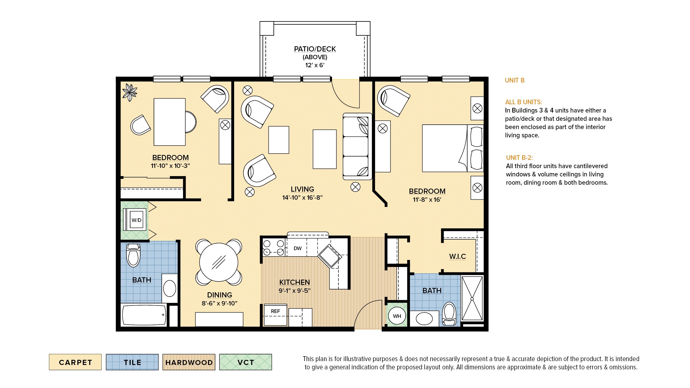 The Barrymore 55+ active adult apartment floor plan with 2 bedrooms, 2 baths, and a patio/balcony,,,,,,,,,,,,,