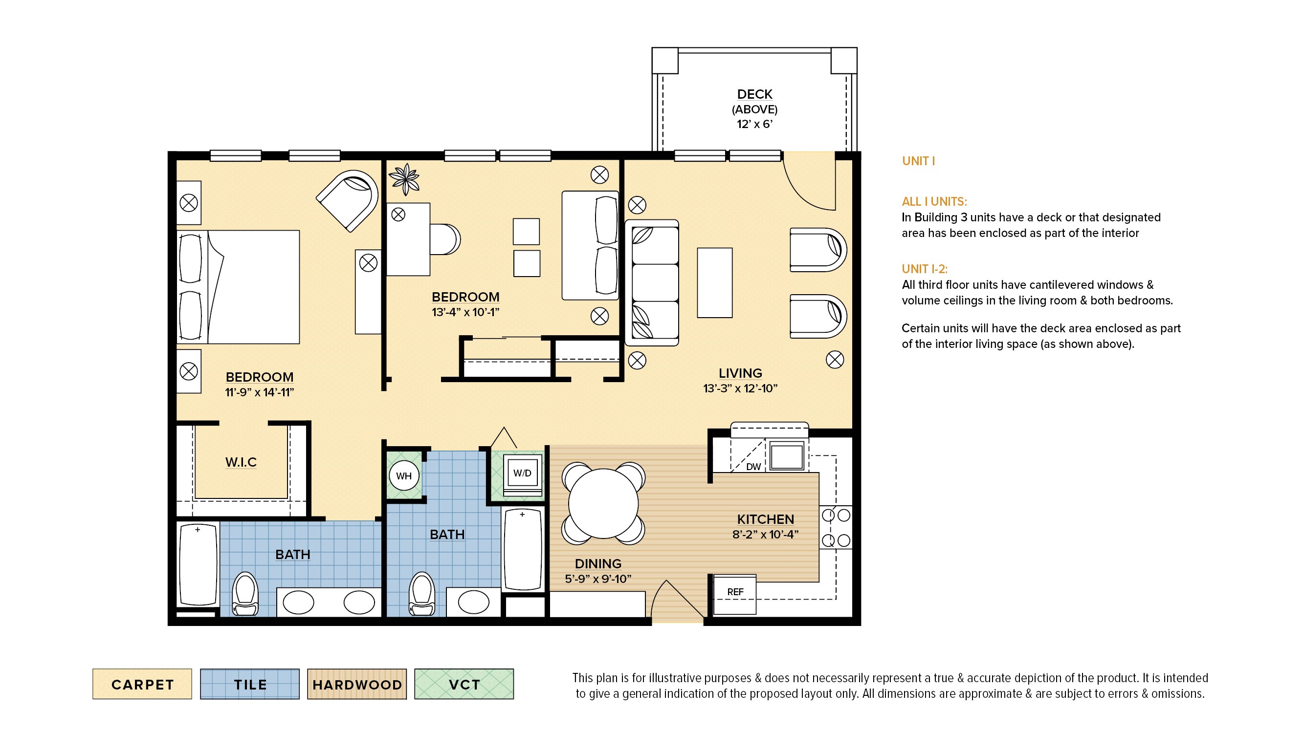 The Evans 55+ active adult apartment floor plan with 2 bedrooms, 2 baths, and a patio/balcony