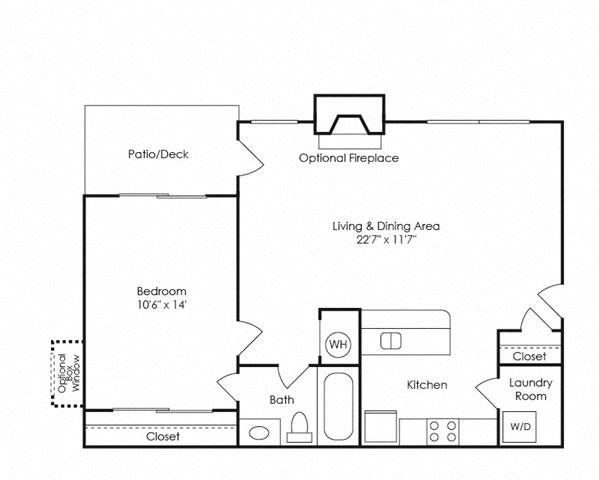 A1, 1 Bed 1 Bath floor plan