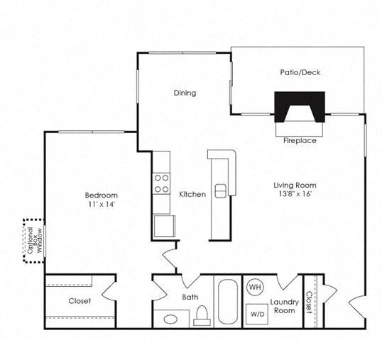 A2, 1 Bed 1 Bath floor plan