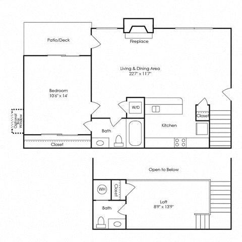 A3, 1 Bed 1.5 Bath floor plan