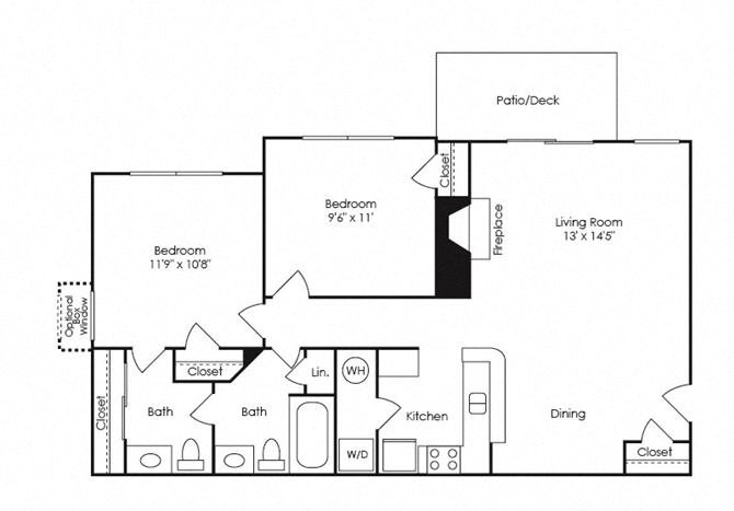 B1, 2 Bed 1.5 Bath, floor plan