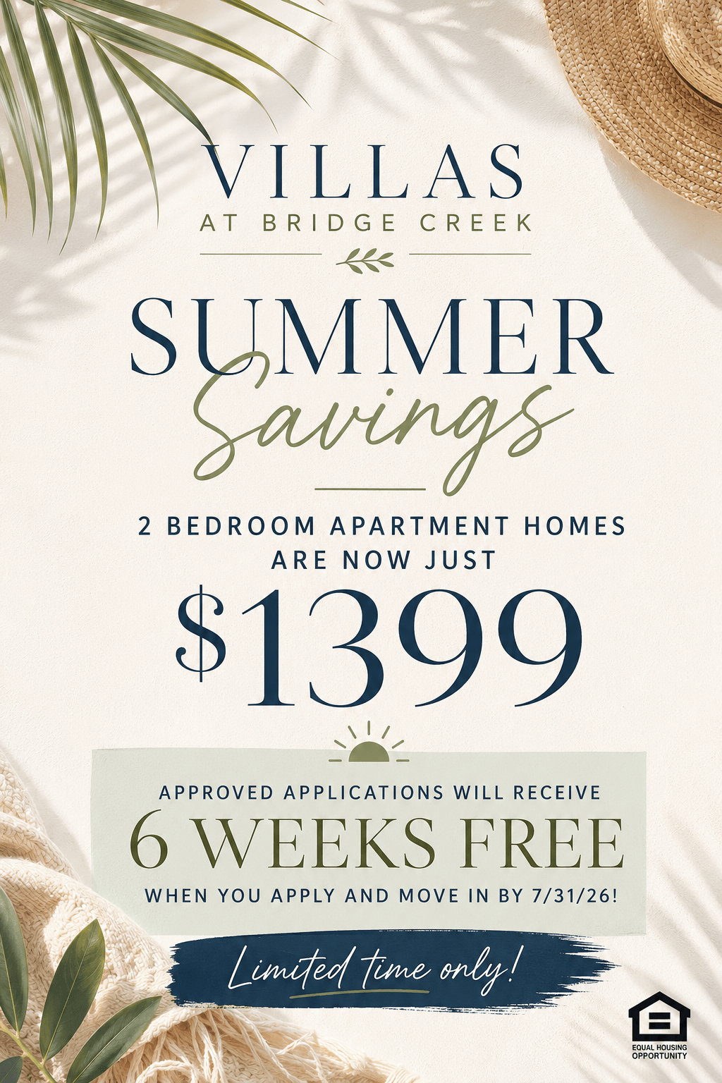 2-bedroom homes now just $1399 | Receive 6 weeks free with an approved application when you move in by 7/31/26!