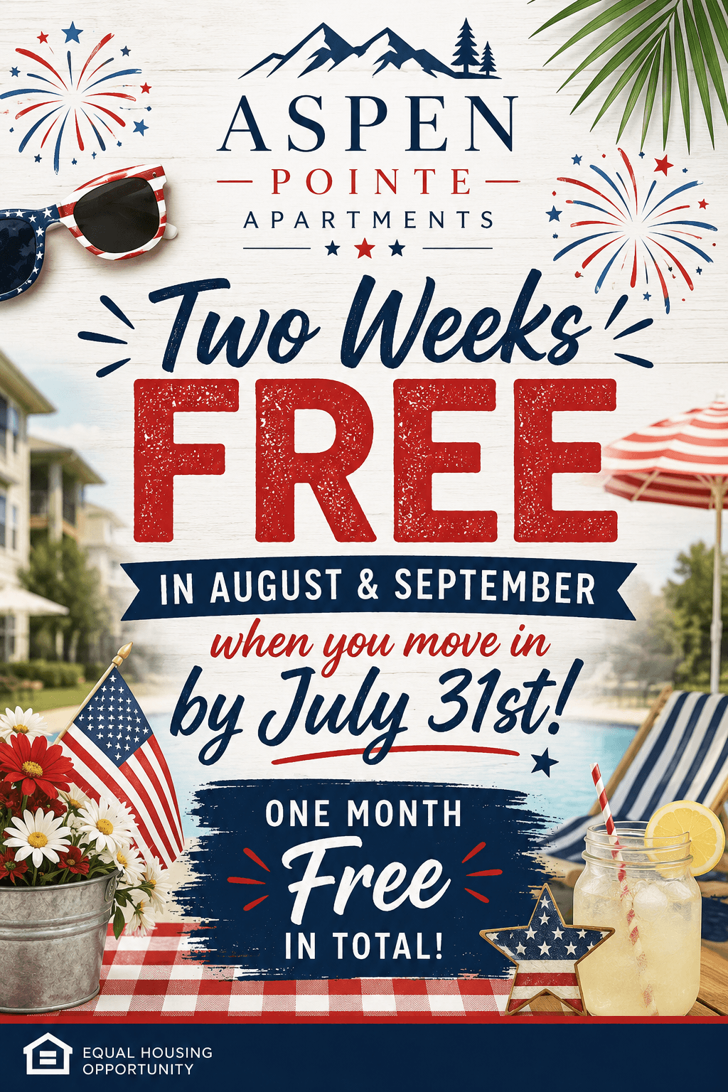 One month free when you move in by 7/31/26! Discount divided between Aug + Sept rent! 