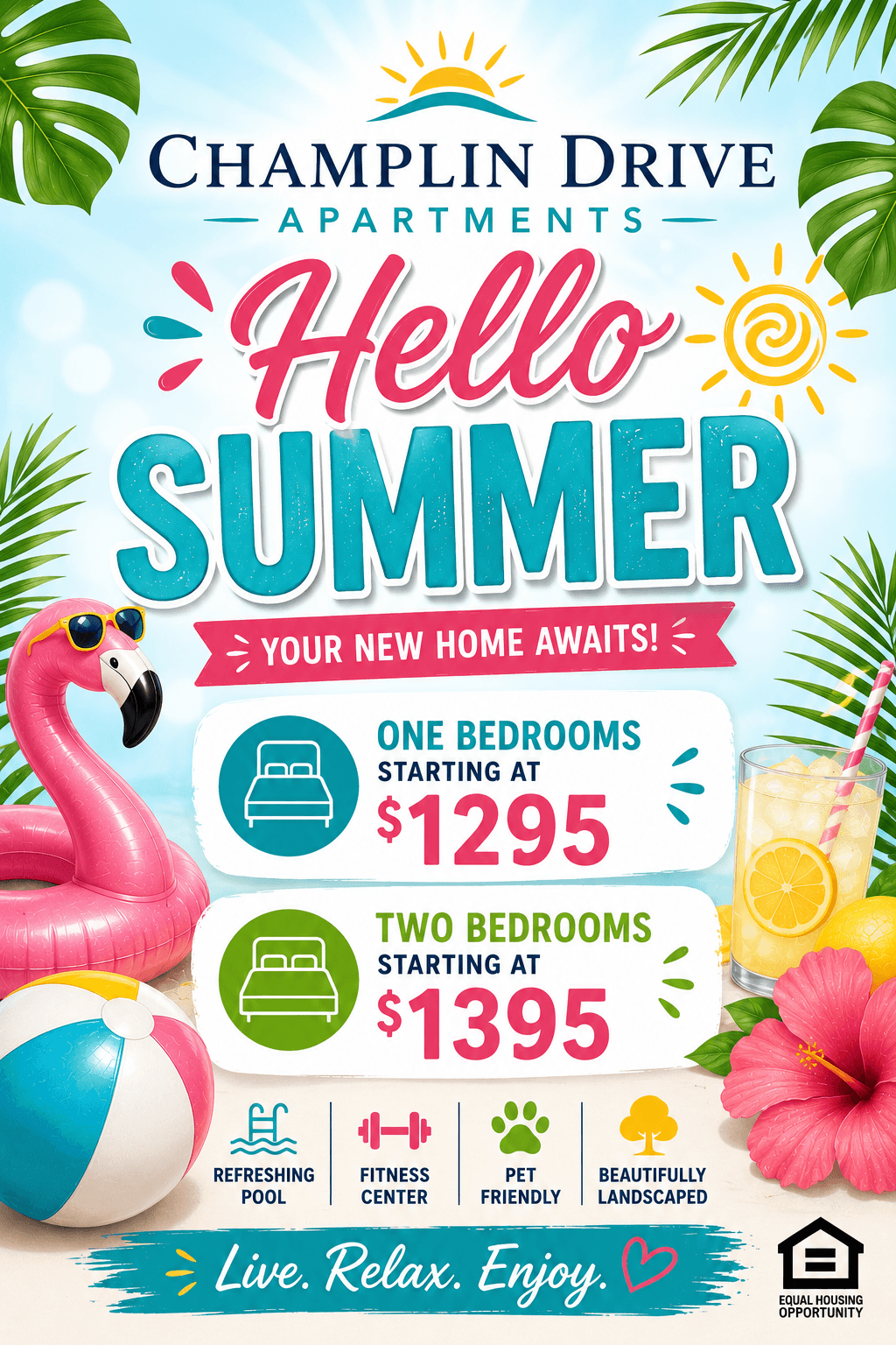 One bedrooms starting at $1295 | 2 bedrooms starting at $1395