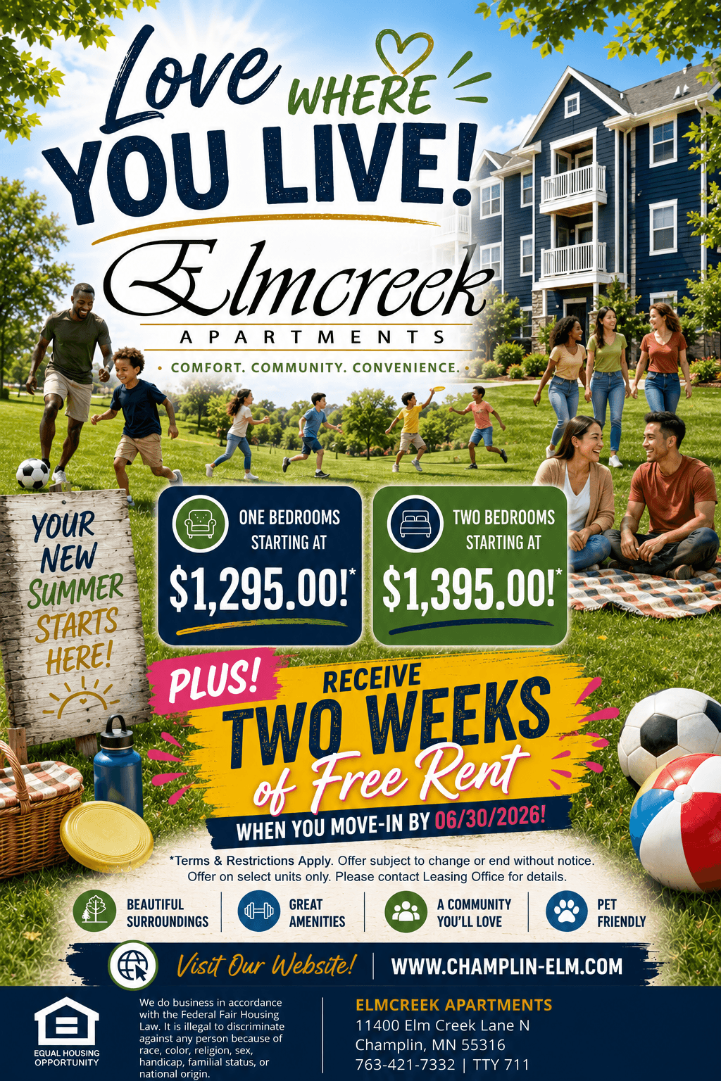 2 weeks of FREE rent when you move in by June 30th!