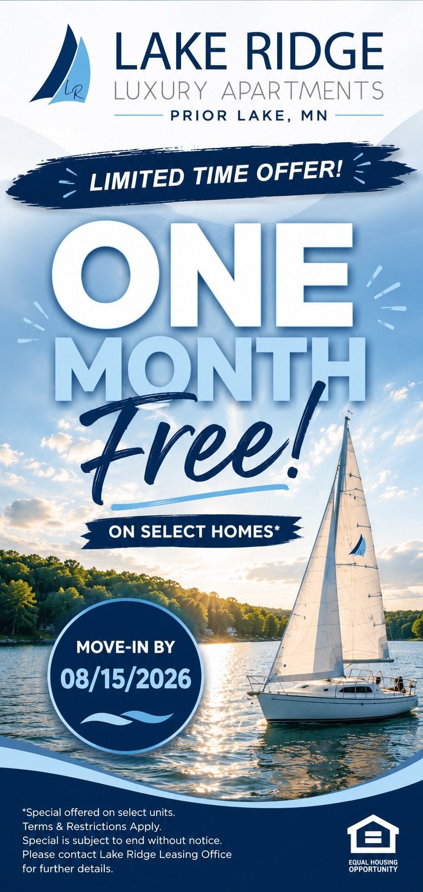 One Month Free On Select Apartment Homes When You Move In By 8/15/26!