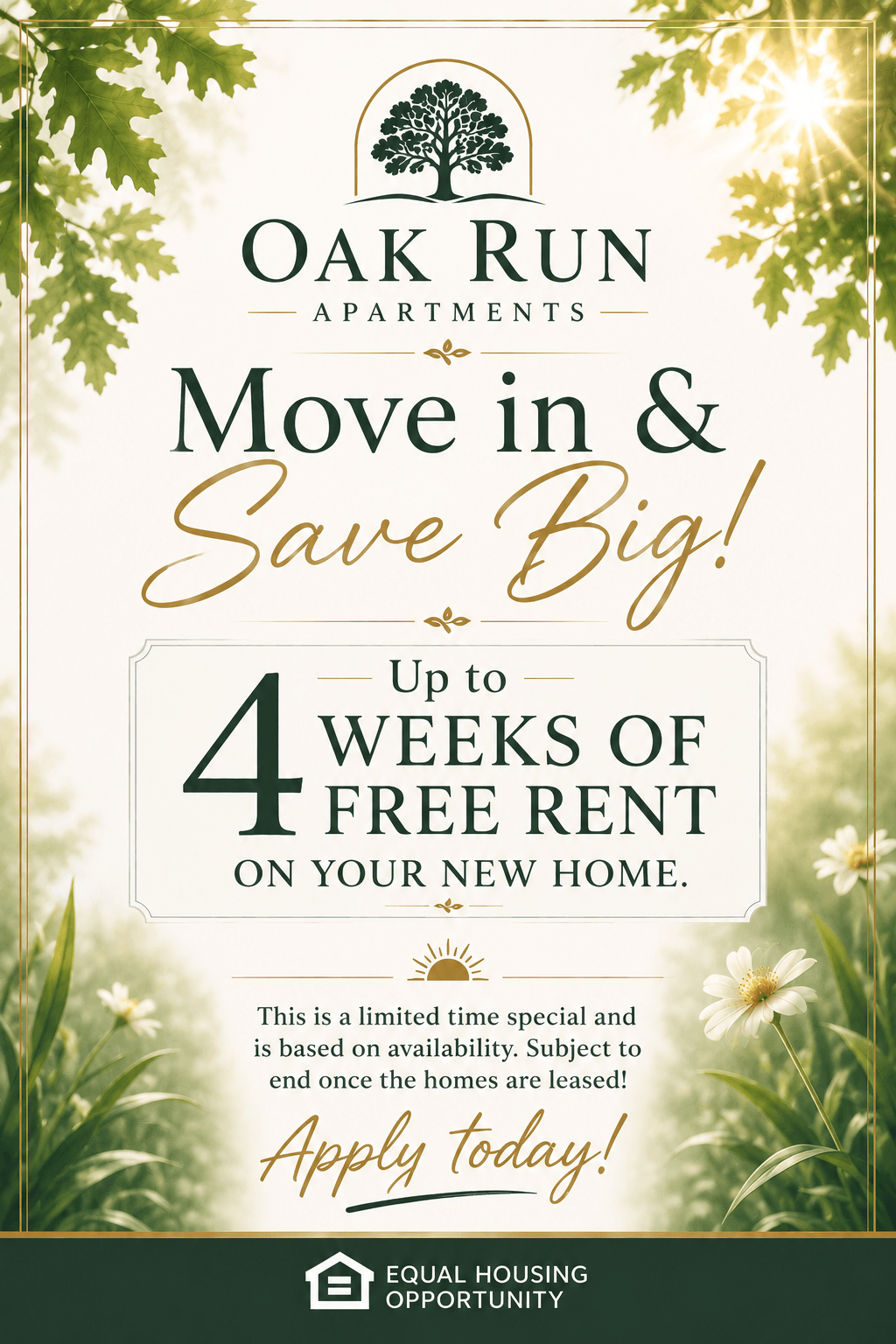 Up to 4 weeks free on your new home! Inquire today!
