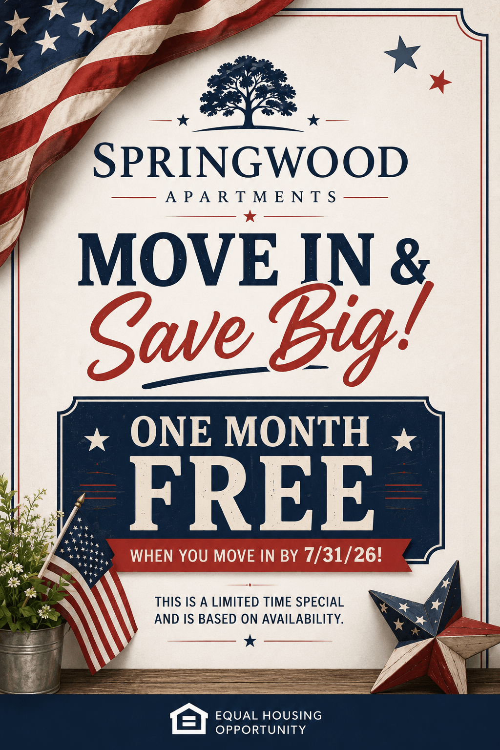 One month free when you move in by 7/31/26!
