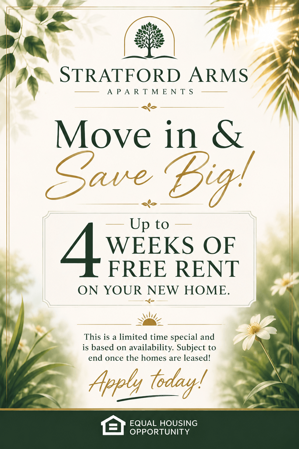 Up to 4 weeks free on your new home! Inquire today! 