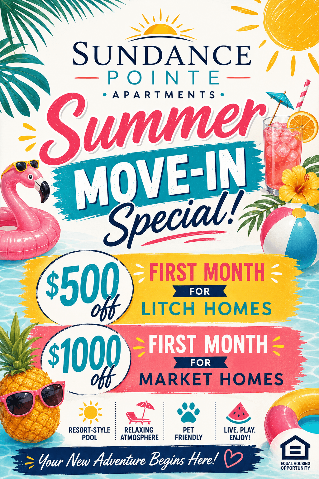 $500 off first month for LITCH homes and $1000 off first month on Market homes