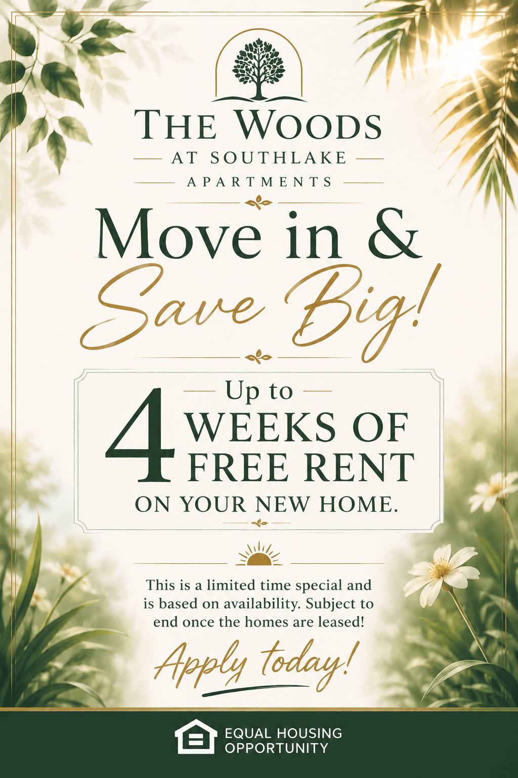 Up to 4 weeks free on your new home! Inquire today! 