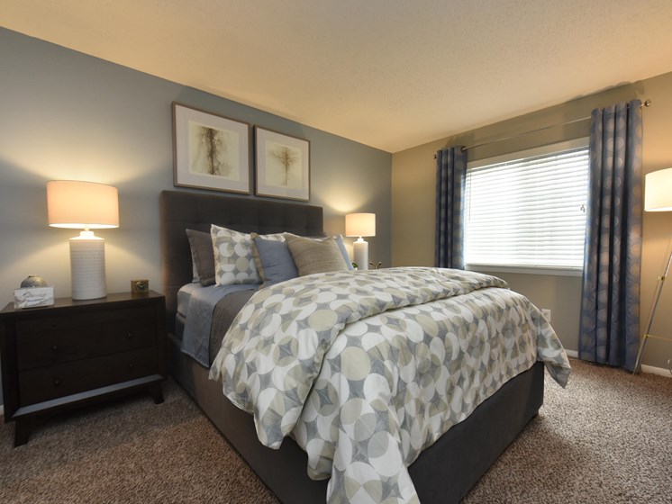 Apartments Near Regions Field - MarQ Vestavia - Bedroom with Carpet Flooring and Large Window