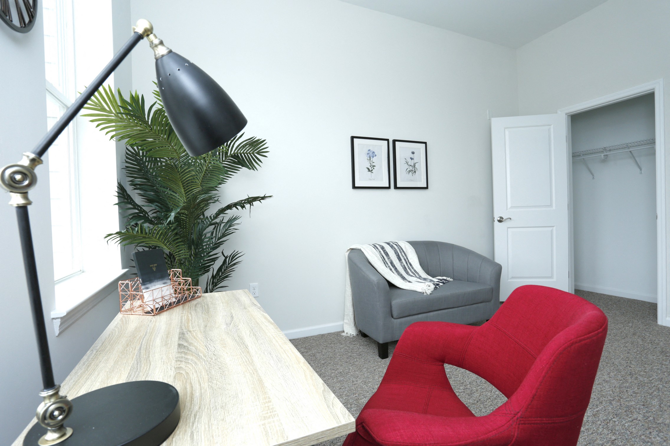Model office room with closet