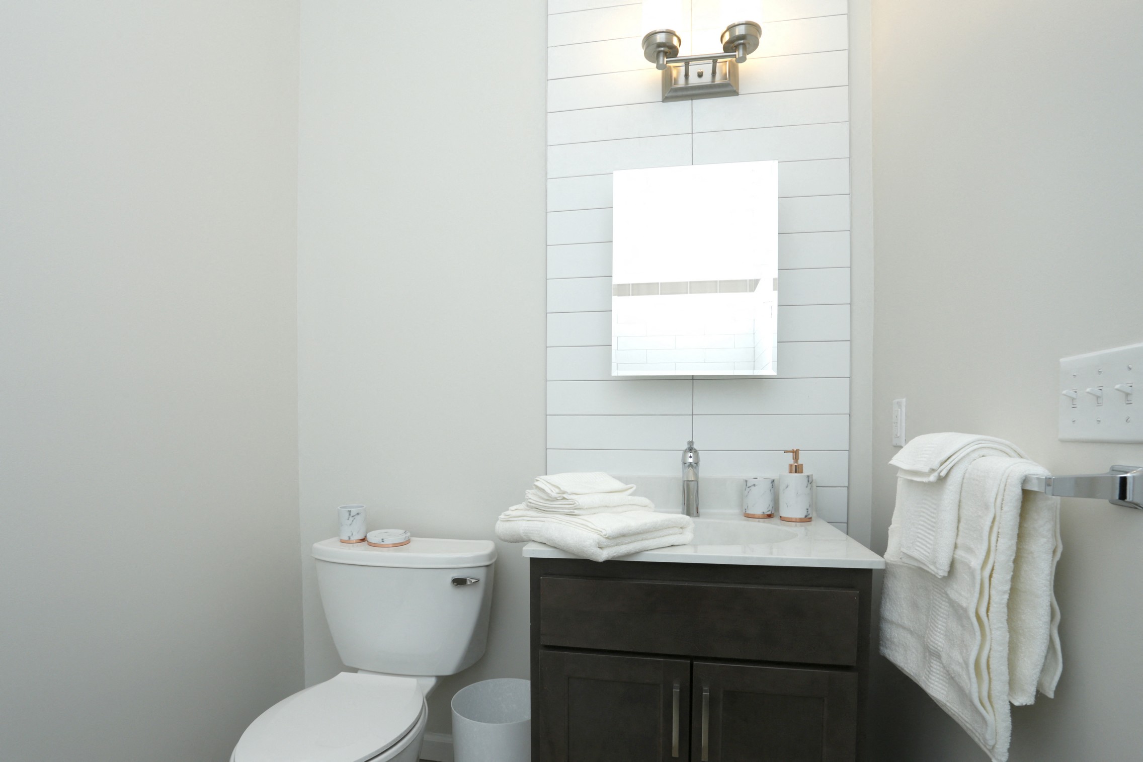 Bathroom model with wooden cabinet