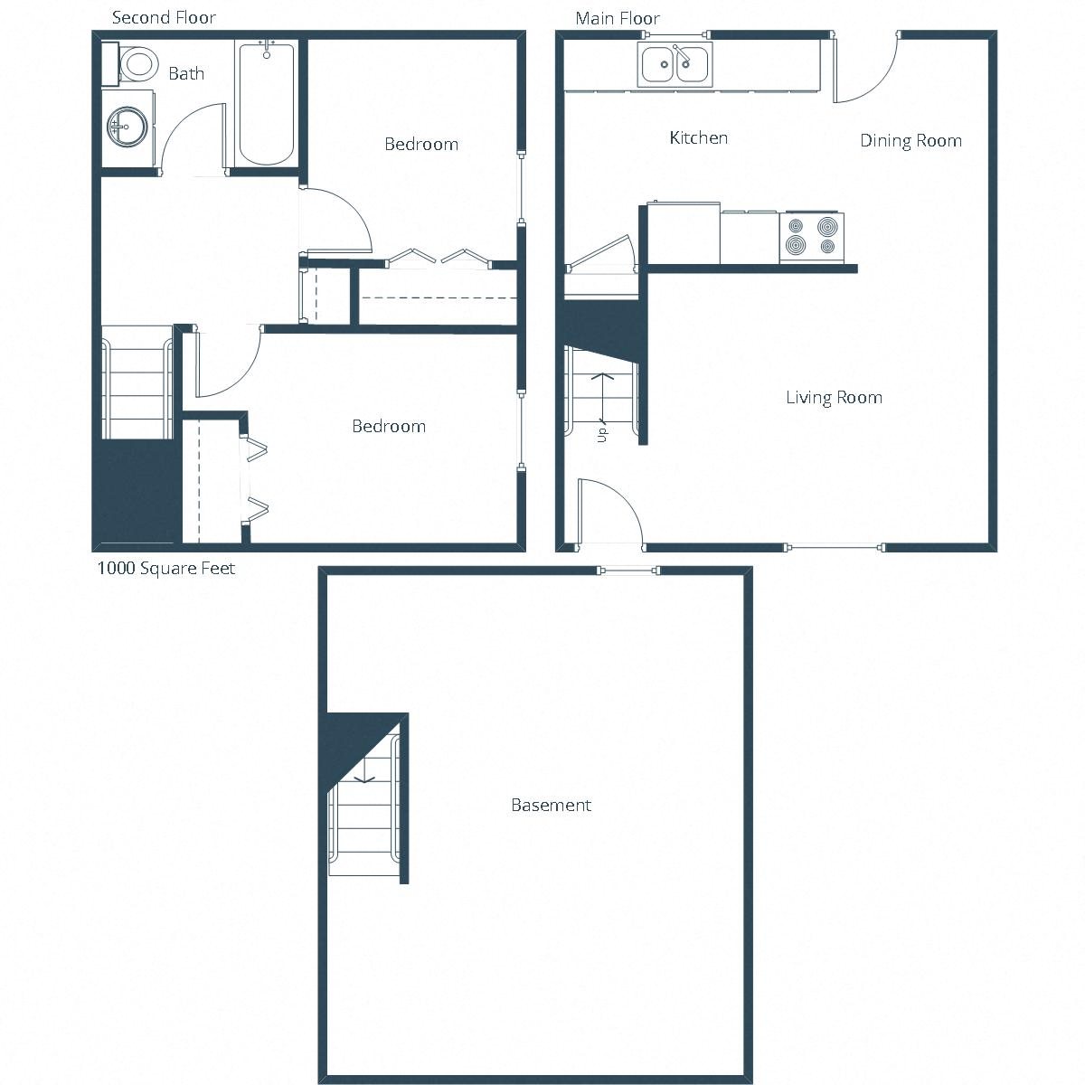 Oakview Townhomes | Two Bedroom Floor Plan B Oakview Townhomes | Two Bedroom Floor Plan B