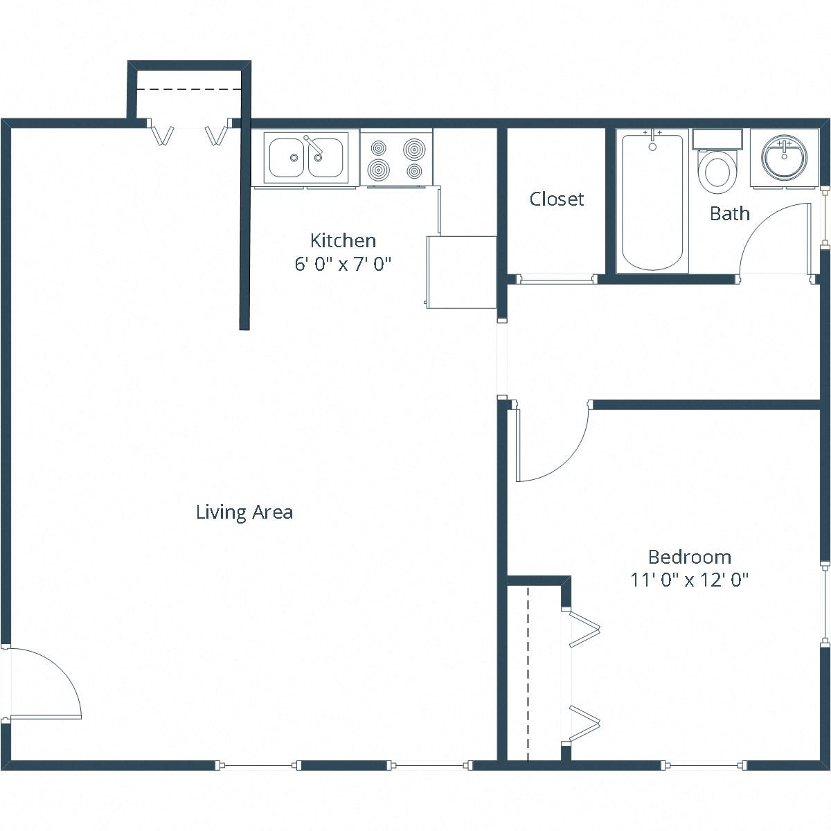 Claremont Apartments | One Bedroom Floor Plan Claremont Apartments | One Bedroom Floor Plan