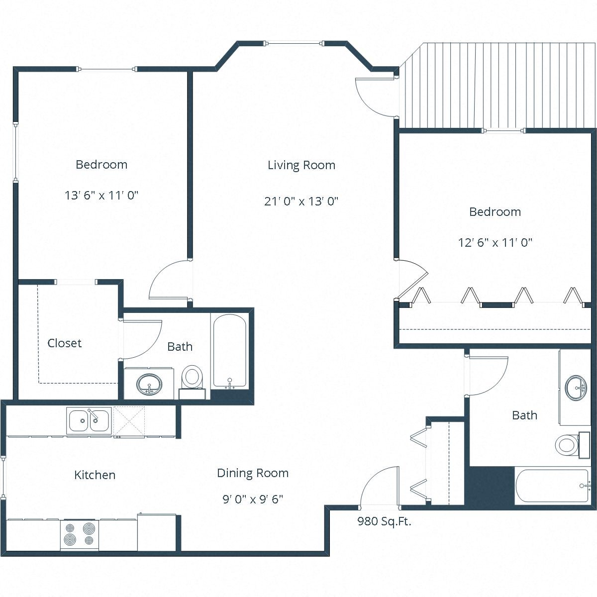 Somerset Apartments | Two Bedroom Two Bath Floor Plan A Somerset Apartments | Two Bedroom Two Bath Floor Plan A