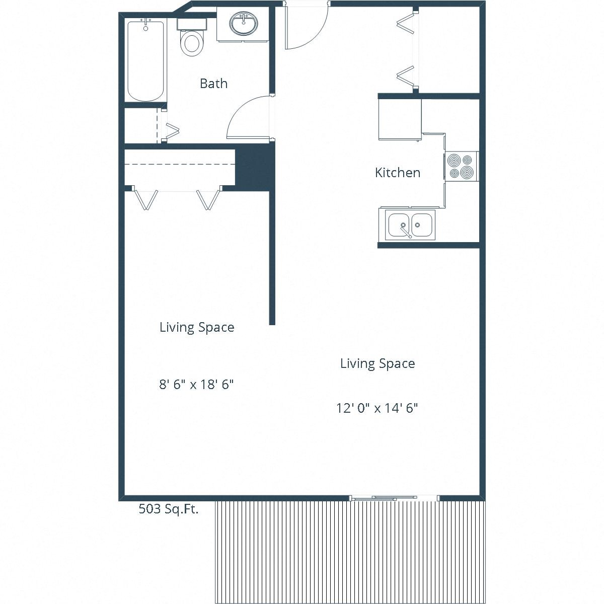 Willow Park Apartment | Efficiency Floor Plan 01A Willow Park Apartment | Efficiency Floor Plan 01A