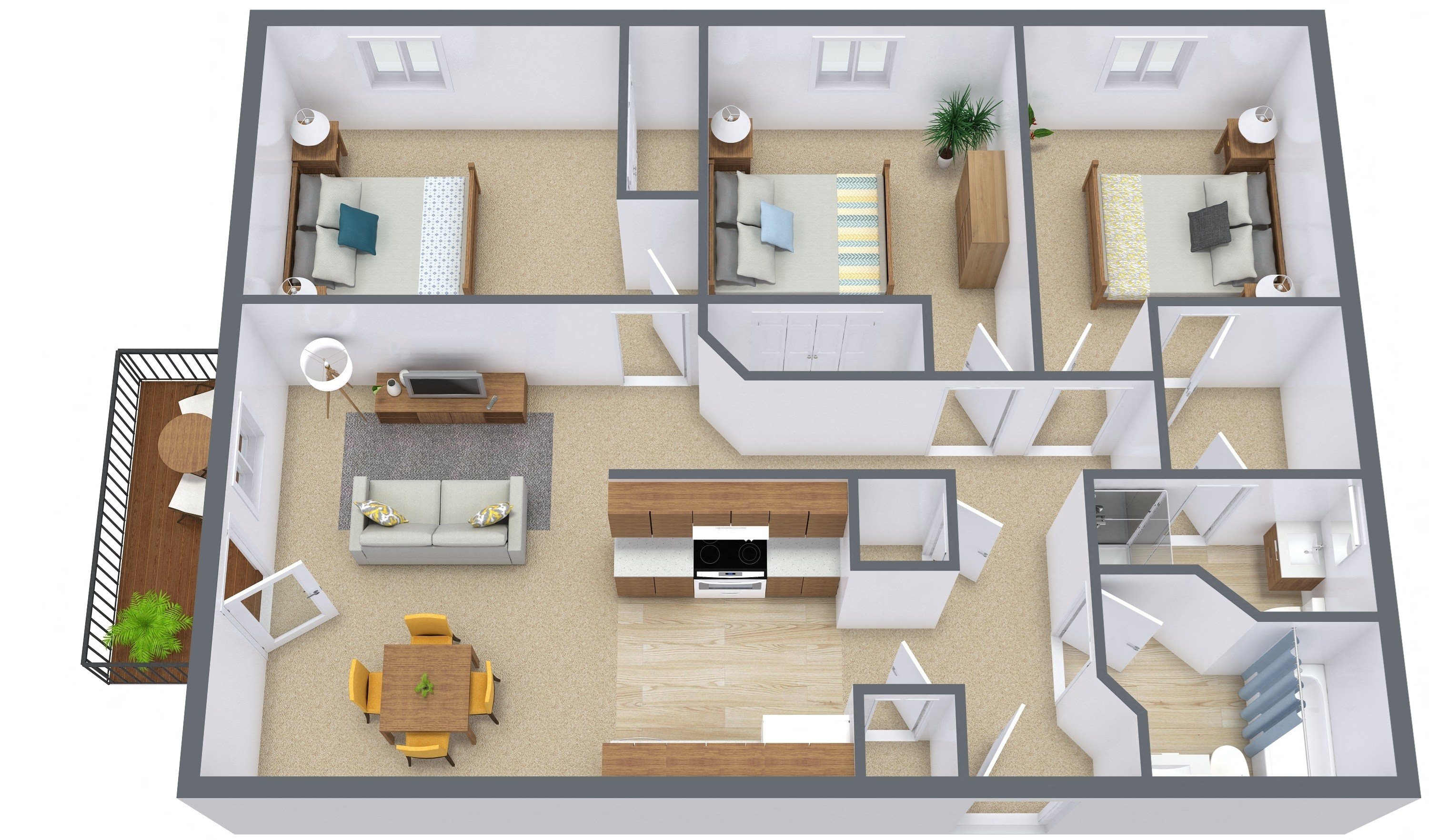Thunder Creek Apartments | Three bedroom Plan 3175B Thunder Creek Apartments | Three bedroom Plan 3175B