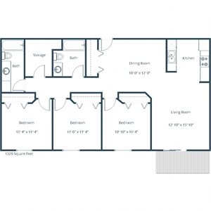 Oxford Apartments | Three Bedroom Floor Plan