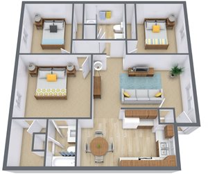 Parkwest Gardens Apartments | Three Bedroom Plan 32A