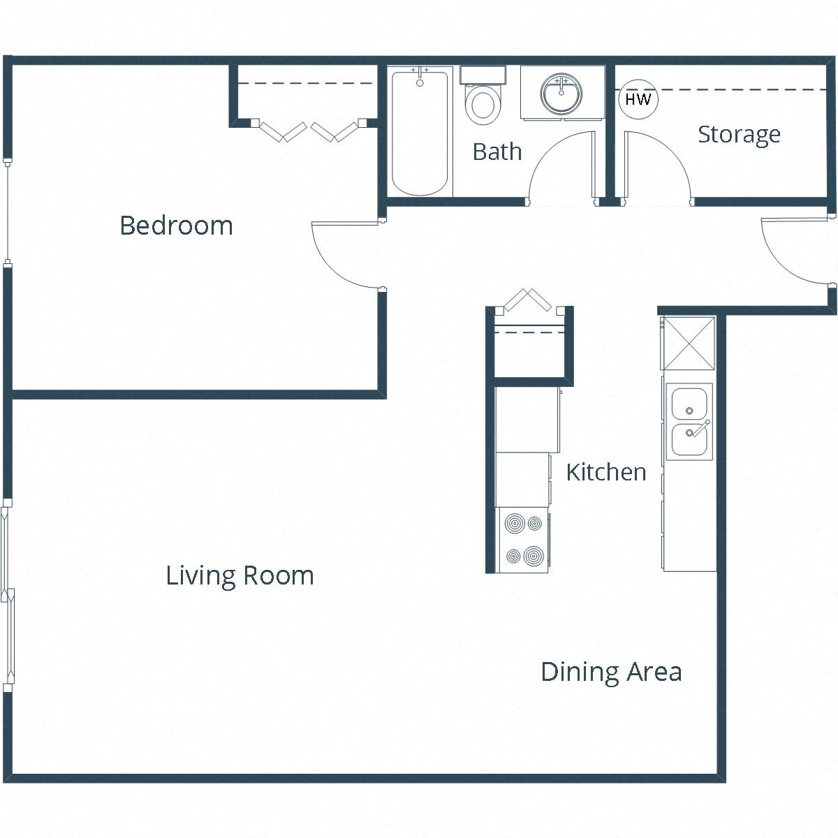 Harrison 3 Apartments | One Bedroom Floor Plan B Harrison 3 Apartments | One Bedroom Floor Plan B