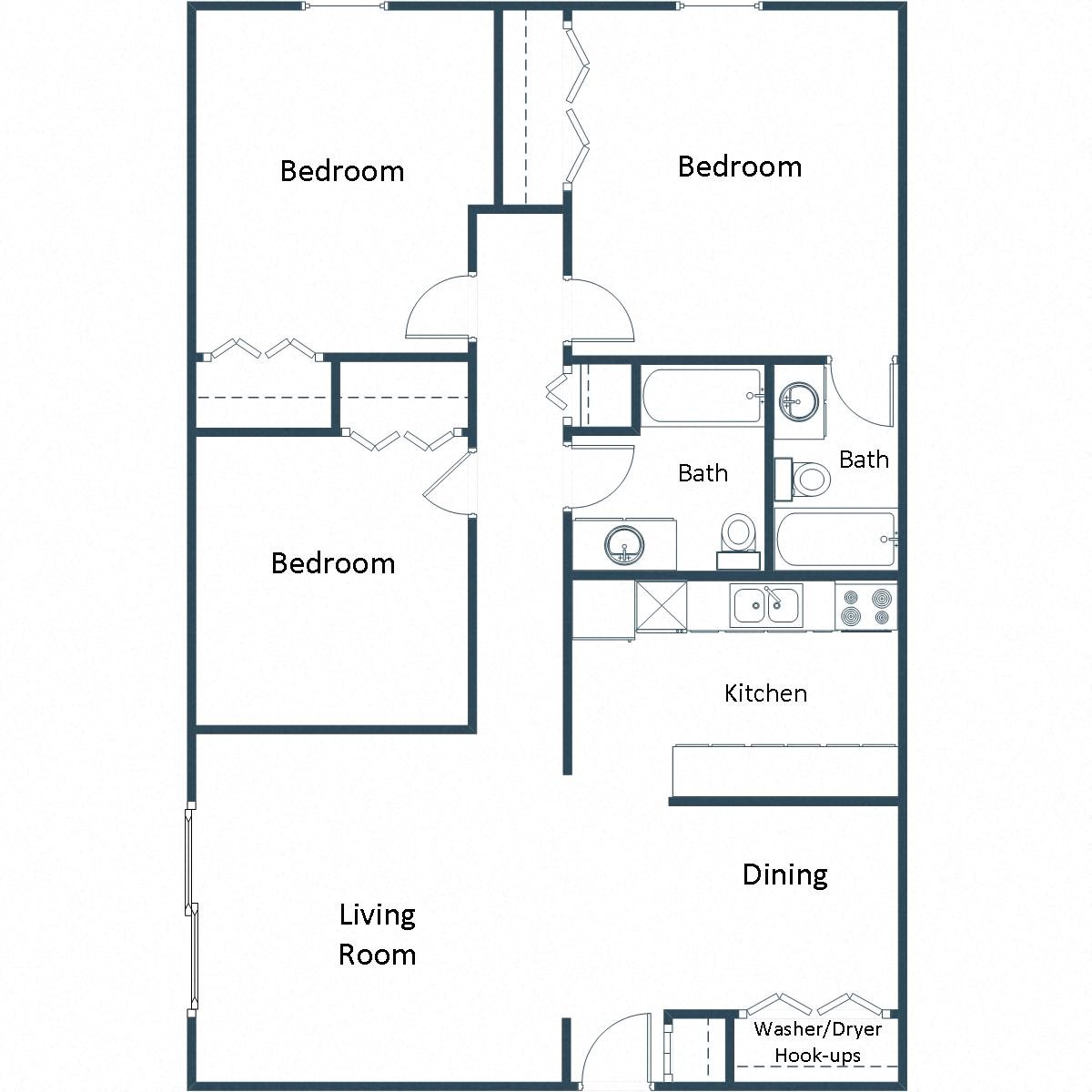 Harrison 1 & 2 Apartments | Three Bedroom Floor Plan Harrison 1 & 2 Apartments | Three Bedroom Floor Plan