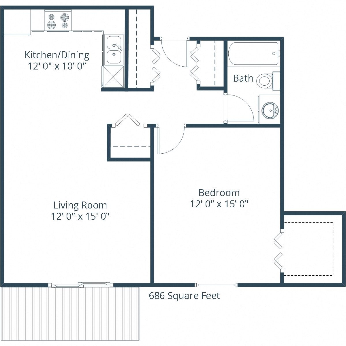 Ridgemont Apartments | One Bedroom Floor Plan A Ridgemont Apartments | One Bedroom Floor Plan A