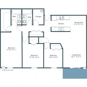 Prairiewood Meadows Apartments | Three Bedroom Floor Plan B