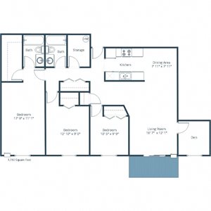 Prairiewood Meadows Apartments | Three Bedroom Floor Plan C