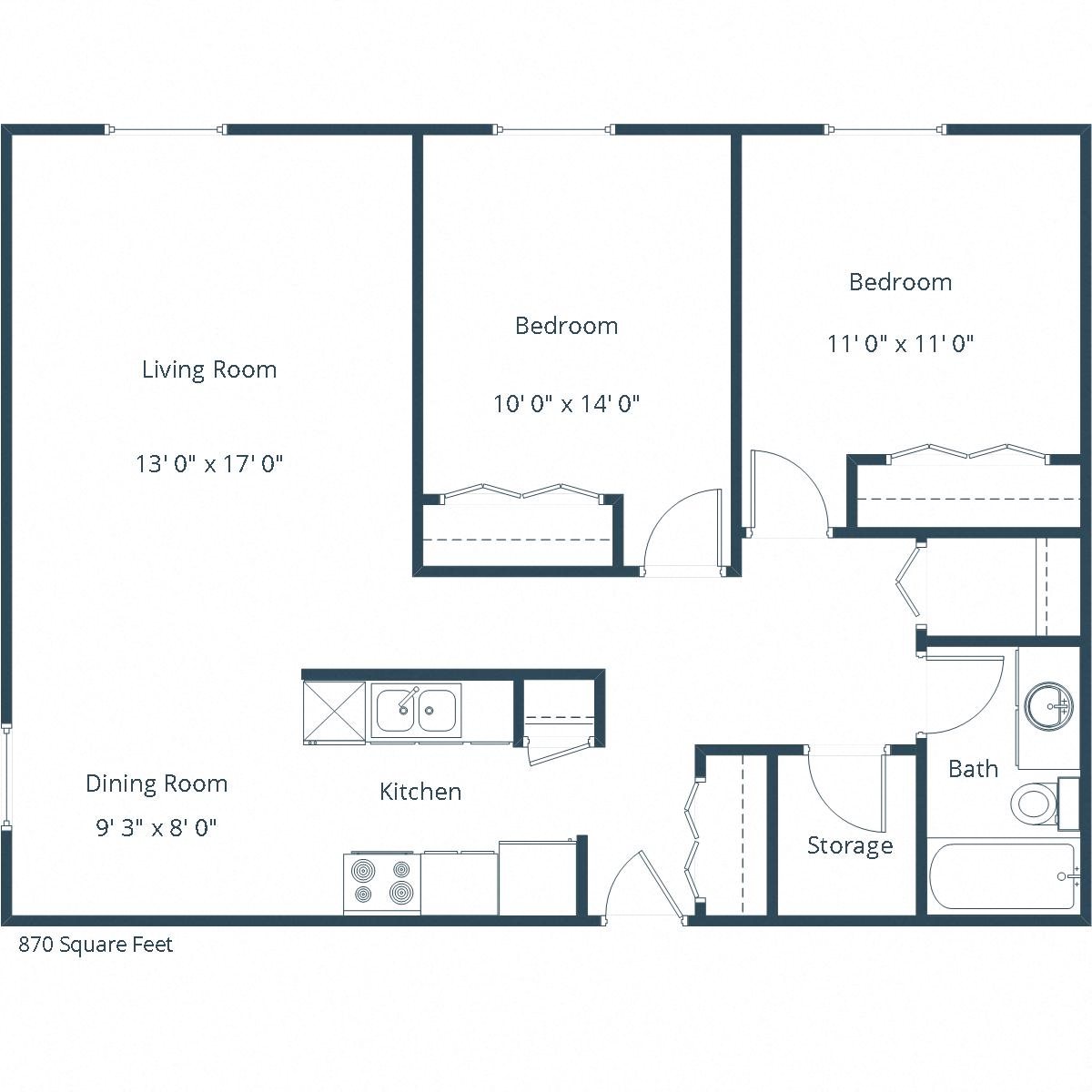 Sargent Apartments | Two Bedroom Floor Plan 21B Sargent Apartments | Two Bedroom Floor Plan 21B