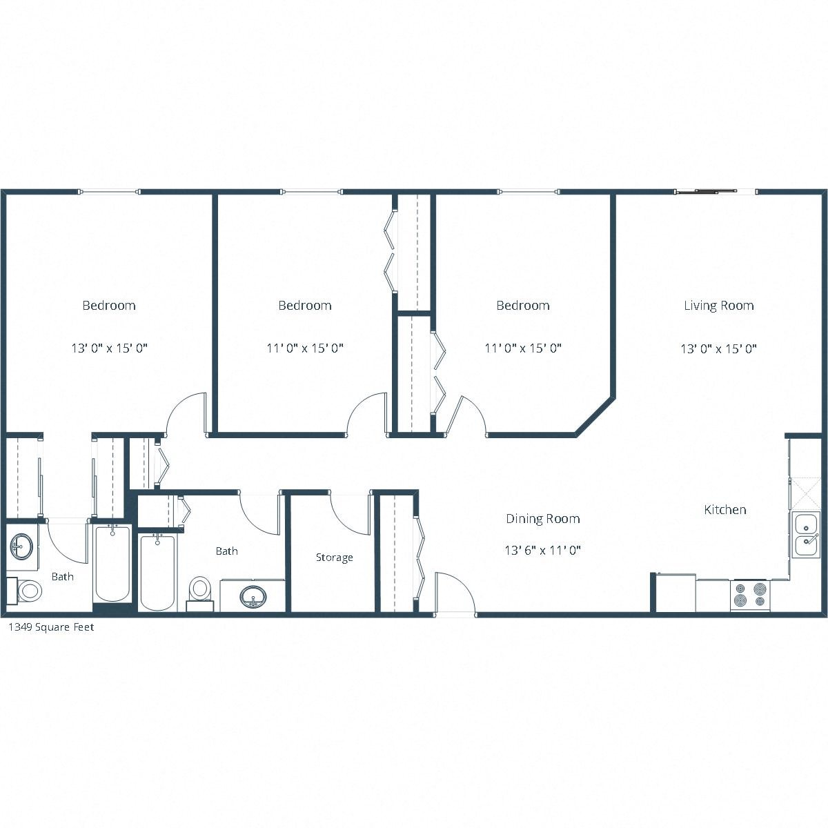 Summit Point Apartments | Three Bedroom Floor Plan 32A Summit Point Apartments | Three Bedroom Floor Plan 32A