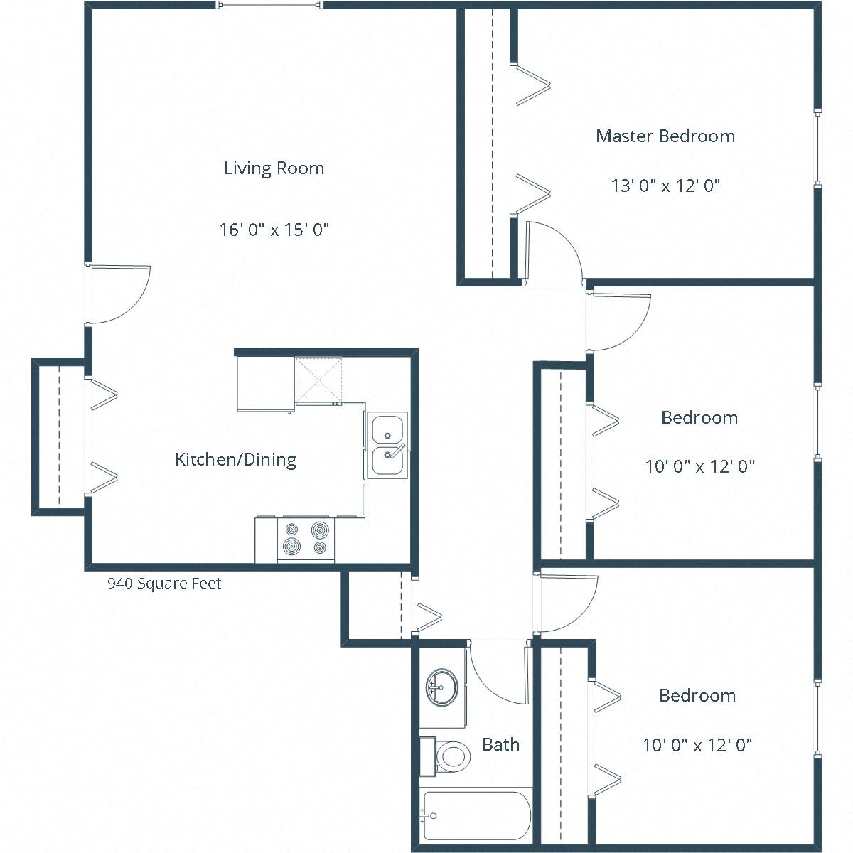 Belmont Apartments | Three Bedroom Floor Plan Belmont Apartments | Three Bedroom Floor Plan