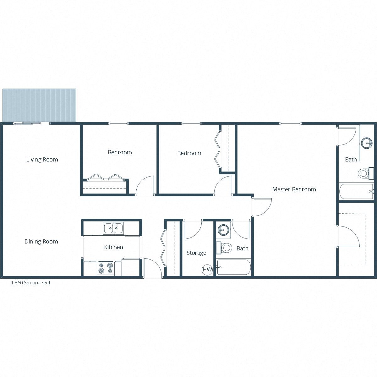 France Apartments | Three Bedroom Two Bath Floor Plan France Apartments | Three Bedroom Two Bath Floor Plan