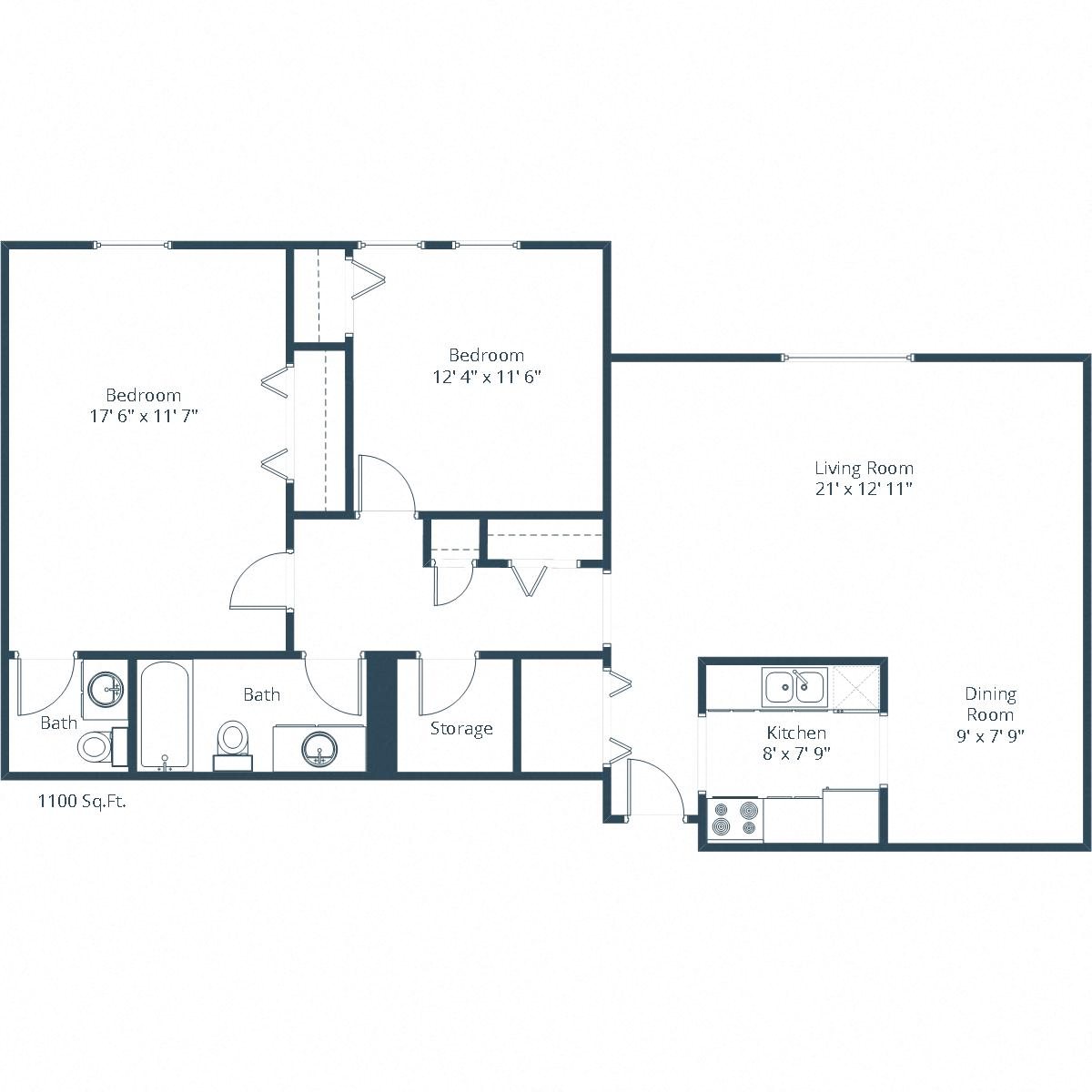 Valley View Apartments | Two Bedroom Floor Plan 22B Valley View Apartments | Two Bedroom Floor Plan 22B