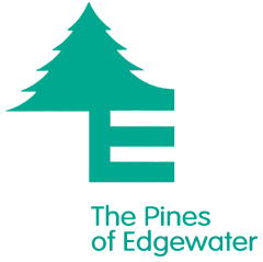 A logo with a tree and the words "The Pines of Edgewater" below it.