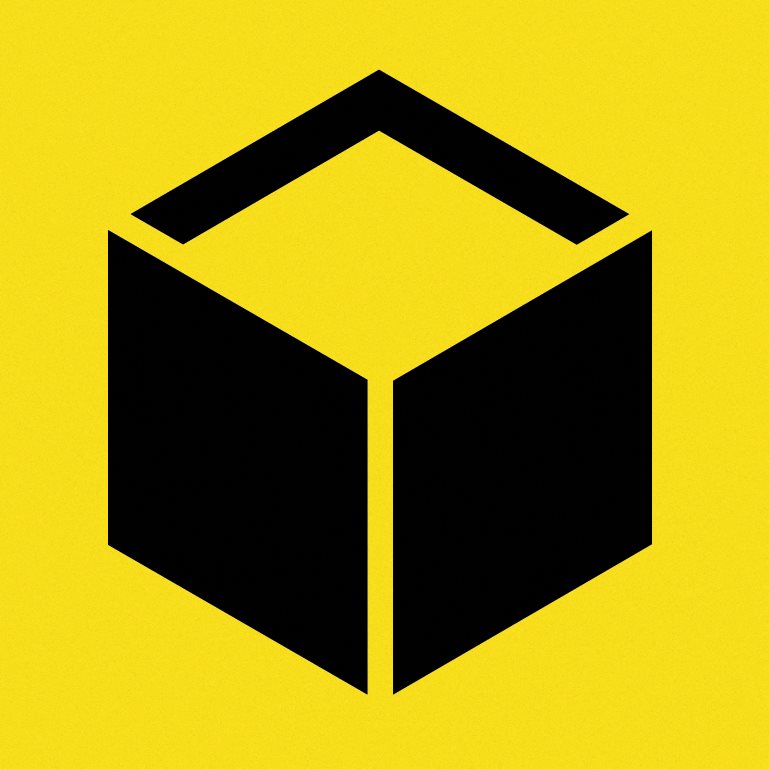 A black hexagon on a yellow background.