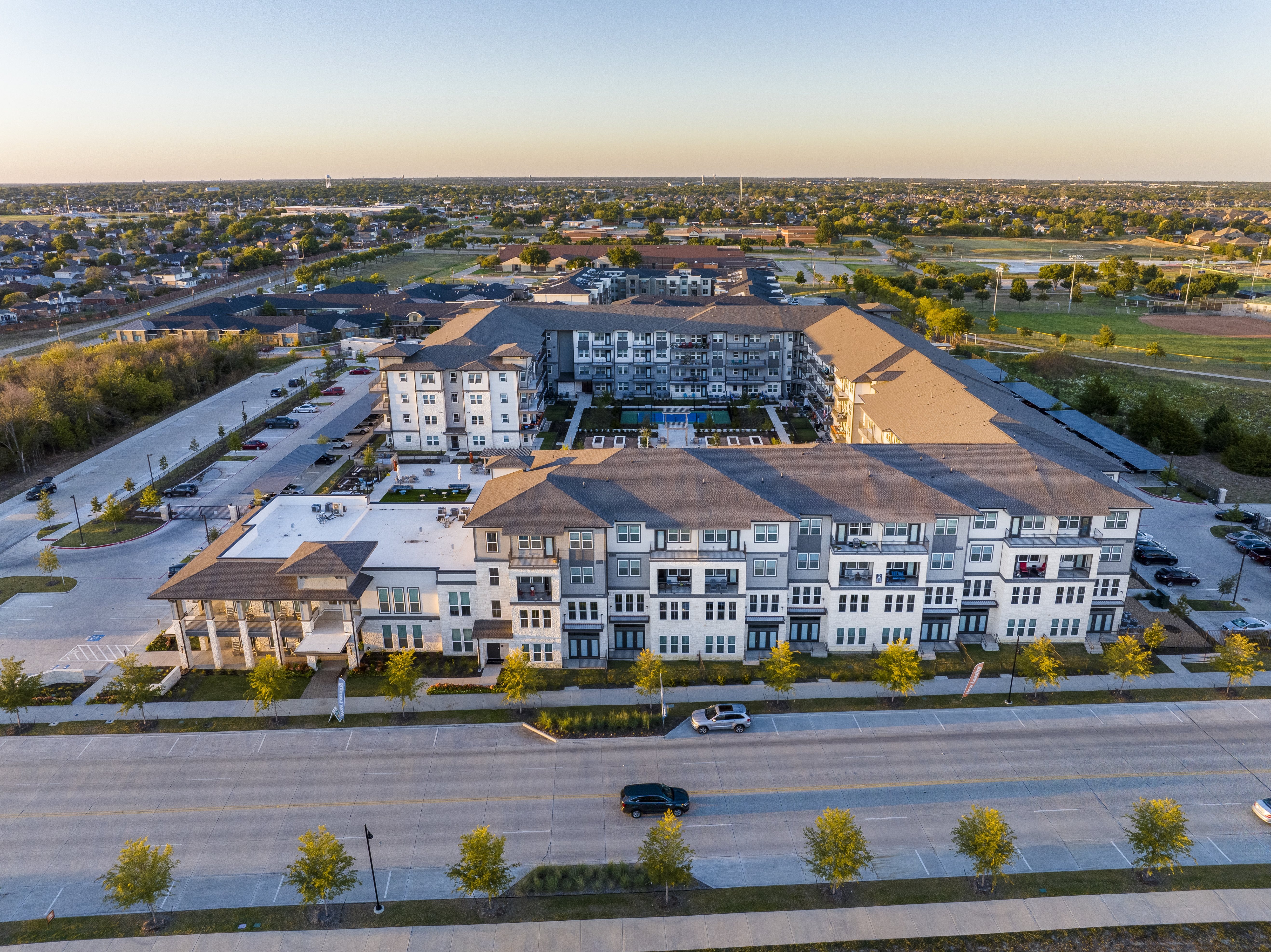 an aerial view of a senior apartment community