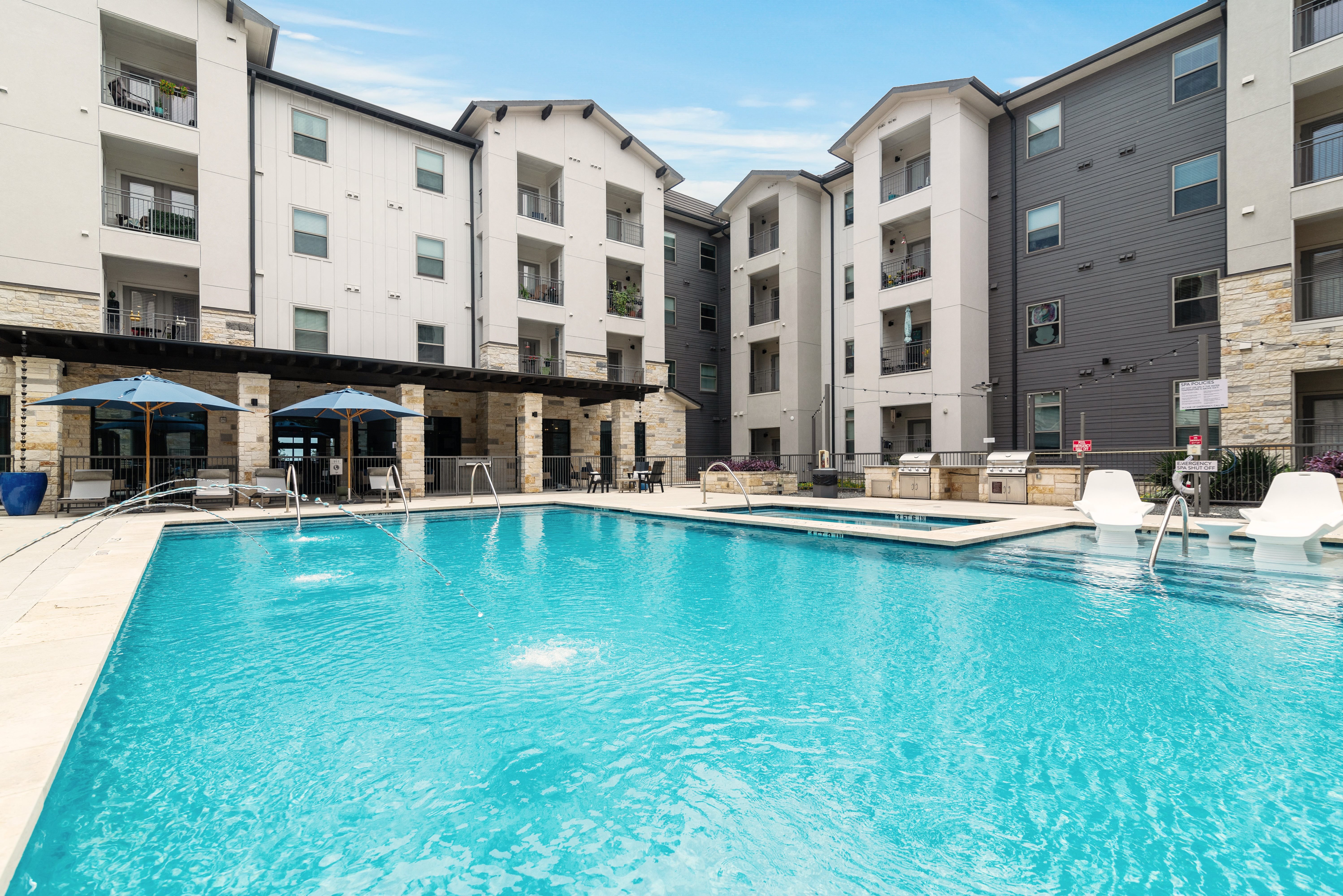 a resort-style swimming pool at a senior apartment community