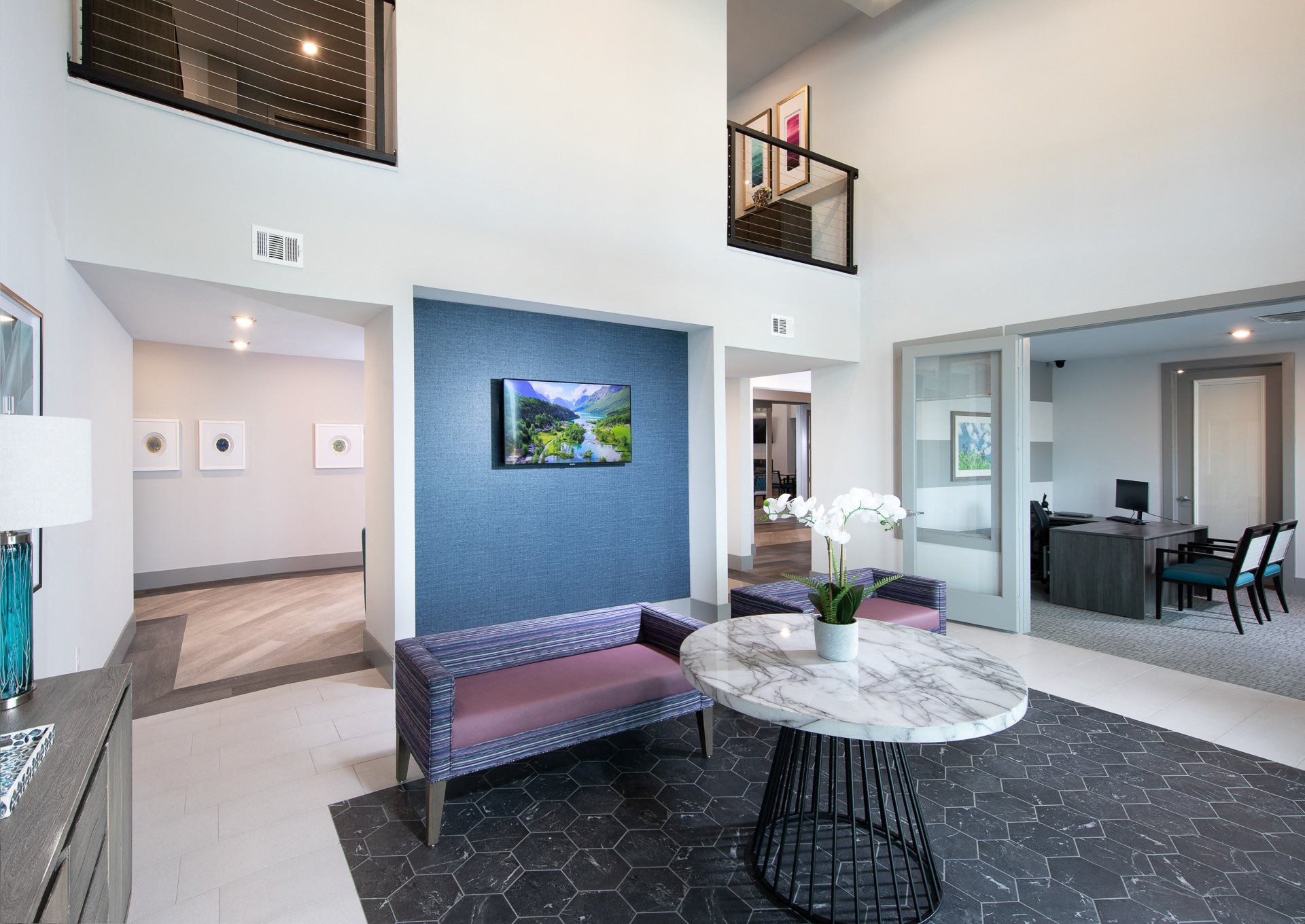 a communal sitting area at a senior apartment community