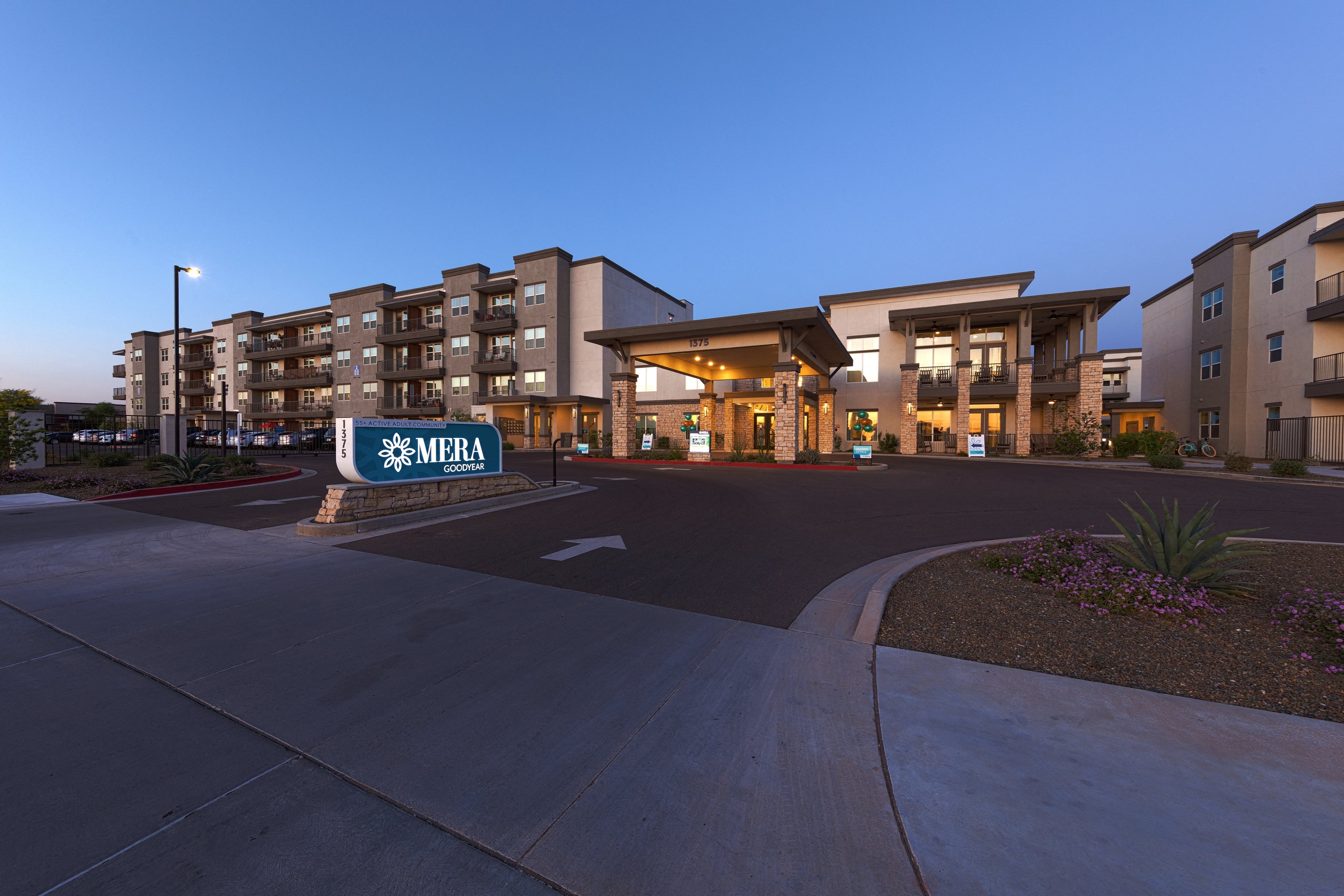 a street-view of the entrance to a senior apartment community