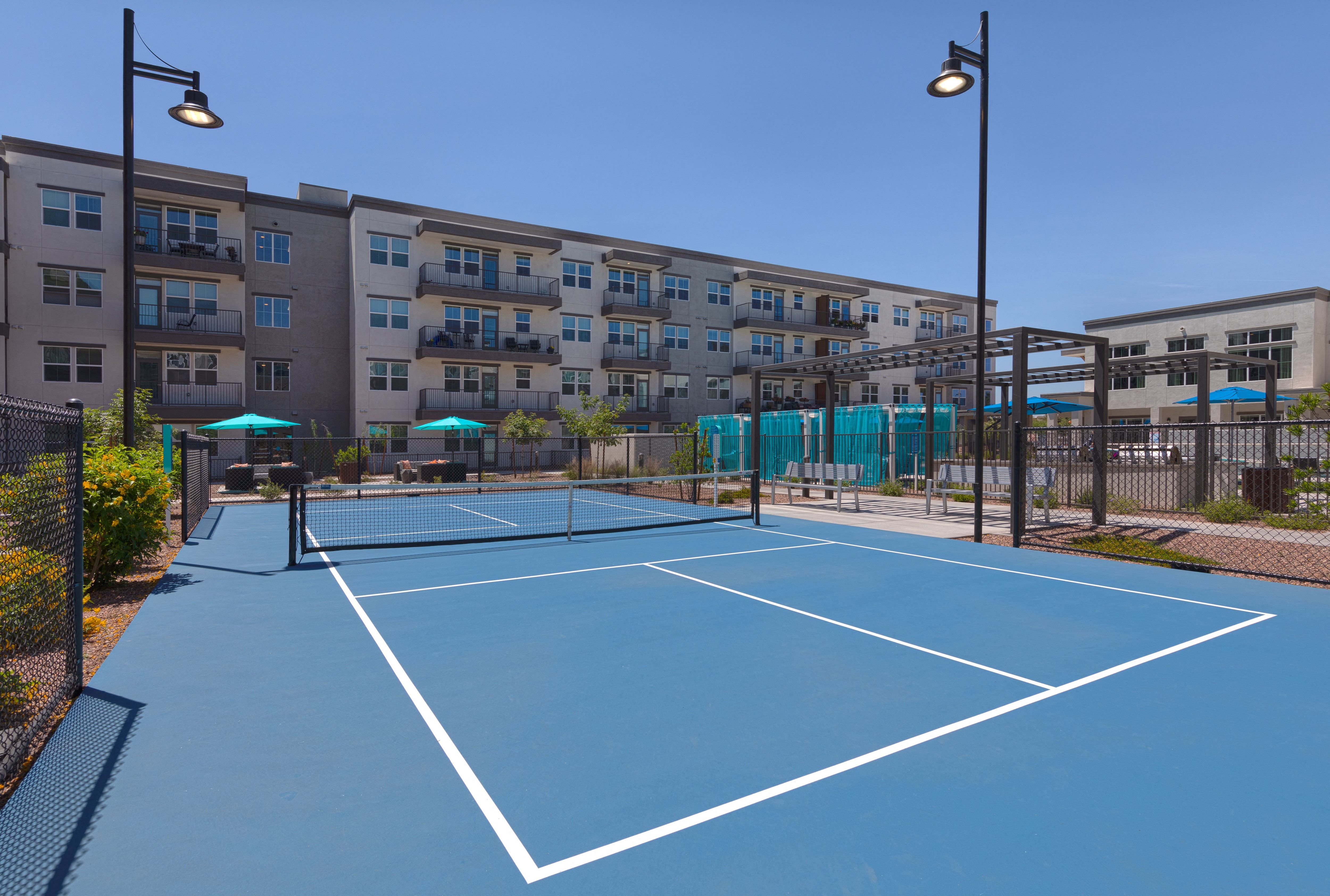 a pickleball court at a senior apartment community